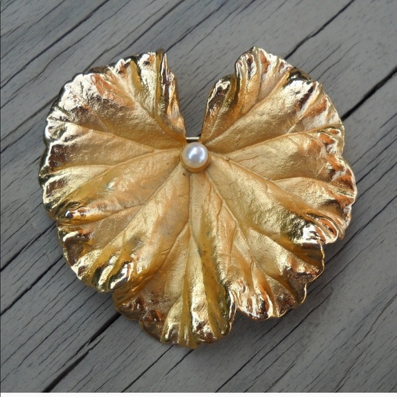 NAPIER 925 Vermeil Leaf & Pearl - Picture 5 of 6